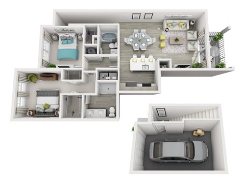 Floor plan for 2 beds, 2 baths, 1151 sqft